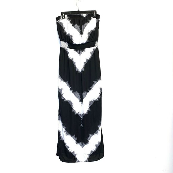 Strapless Black White Ruched dress Mossimo Full Length sheath Maxi Sz Small - Picture 1 of 10